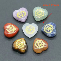 7Pcs Heart Chakra Natural Crystal Stones Quartz Set Engraved Symbols Yoga Stone for Jewelry Making Reiki Healing Meditation