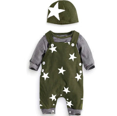 Newborn Baby Boy Clothes  Long Sleeve Tops + Suspender Pants + Hat